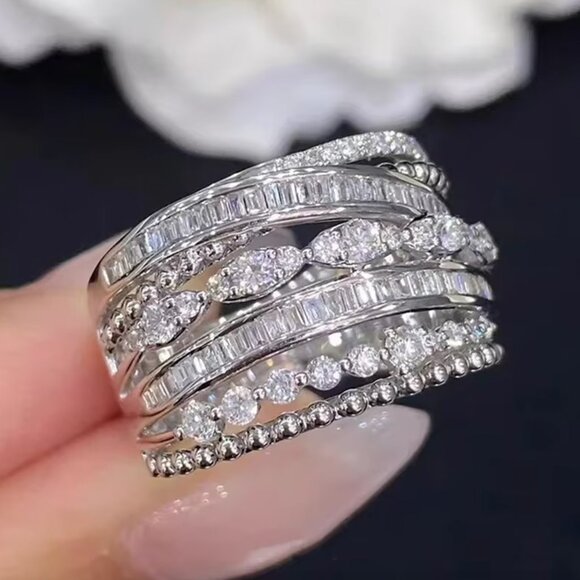 NEW 14K White Gold Diamond Ring Band Thick Chunky Diamond Ring Band - Picture 2 of 5